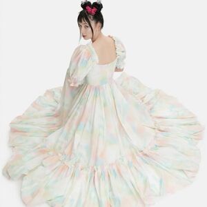 NWT Selkie The Ritz Gown in Chalk Pastel Rainbow Cotton Maxi Dress XS